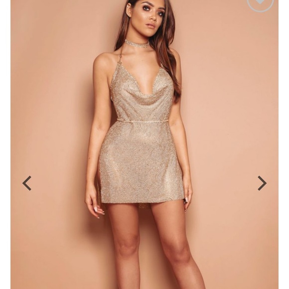 gold cowl neck dress